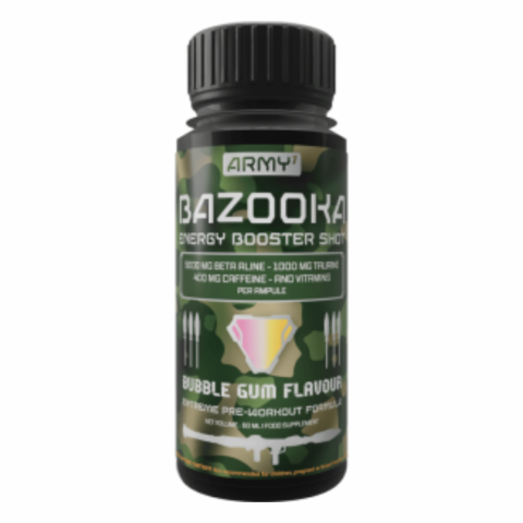 ARMY1 BAZOOKA SHOT 60 ml Army1 Bazooka shot 60 ml – predtréningovka pre energiu, sústredenie a pumpu, Lagomstore.sk