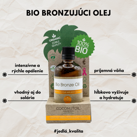 CoconutOil Cosmetics Bio Bronzujúci Olej – 80 ml Coconutoil Bio Bronzujúci Olej 80 ml pre intenzívnejšie opálenie a hydratovanú pokožku. info