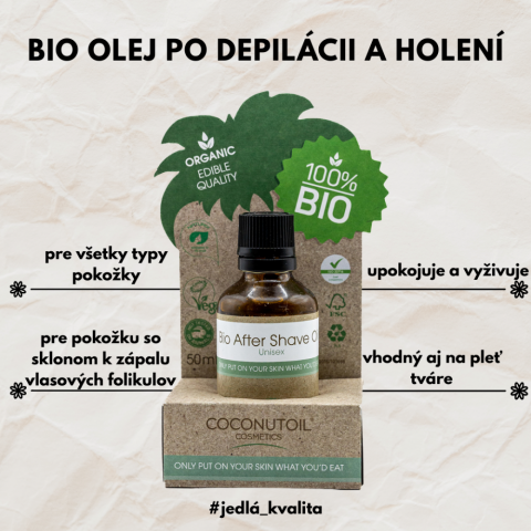 Coconutoil Bio Olej po Depilácii a Holení 50 ml na upokojenie, regeneráciu a starostlivosť o pokožku po depilácii-info