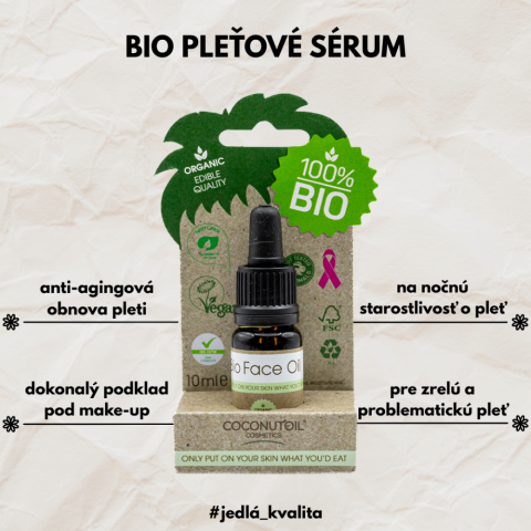 CoconutOil Cosmetics Bio Pleťové Sérum - 10ml Coconutoil Bio Pleťové Sérum Anti-aging 10 ml s bio za studena lisovanými olejmi na hydratáciu, výživu a regeneráciu pleti.