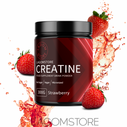 Lagomstore Creatine Monohydrate Jahoda 300 g – ochutený kreatín na zlepšenie športového výkonu