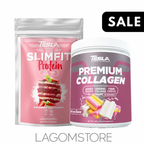 Tesla SlimFit Protein + Tesla Premium Collagen 450 g Tesla SlimFit Protein a Tesla Premium Collagen 450 g – balíček pre formovanie postavy a podporu pokožky